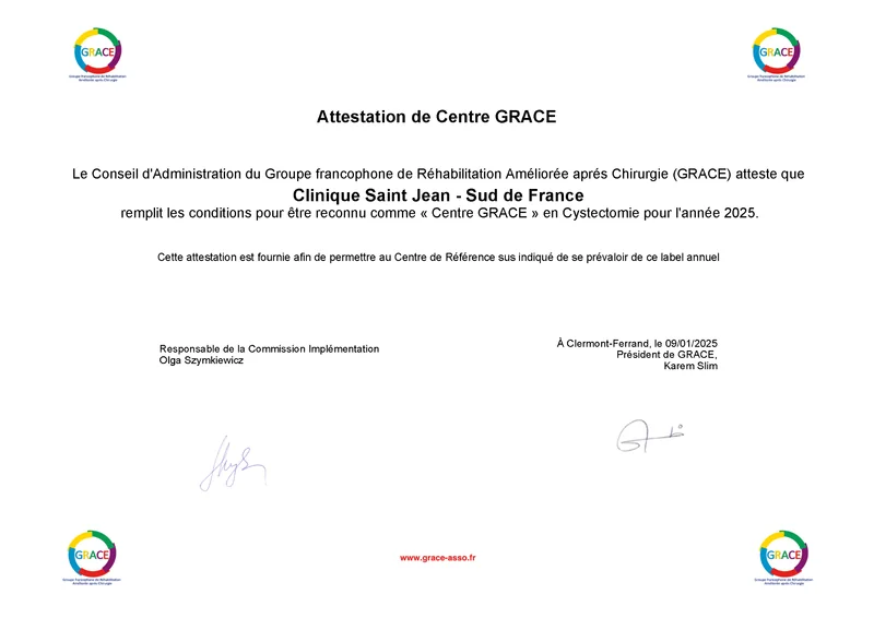 Obtention du label "CENTRE GRACE" pour la cystectomie